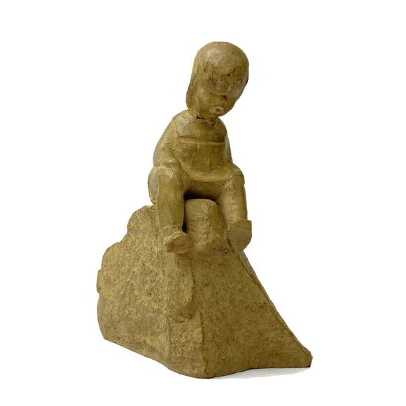 Haeger Pottery M Strubel Figurine Child Sitting on Rock Made in America - Picture 2 of 8